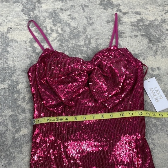NWT Torn by Ronny Kobo Hot Pink Tulip Sequin Bow Front Lindsay Mini Dress XS - Picture 9 of 15